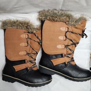 Rugged Outback Warm Lace-Up Winter Snow Boots Black/Tan Suede Size 10 Like New